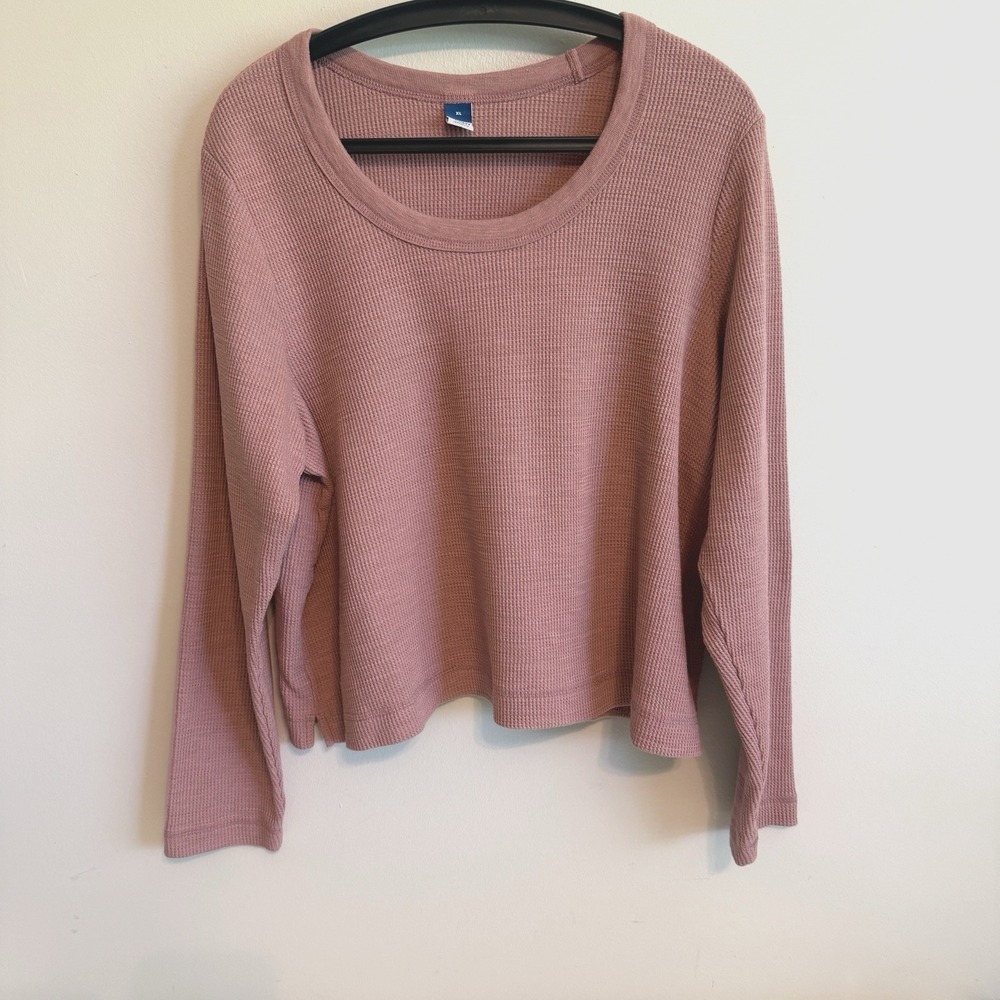 Old Navy Womens Waffle Knit Long Sleeve Crop Top XL Relaxed Fit Cropped Textured